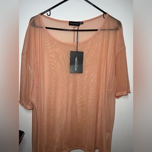 Pretty Little Thing Plus Chestnut Mesh Sheer Top